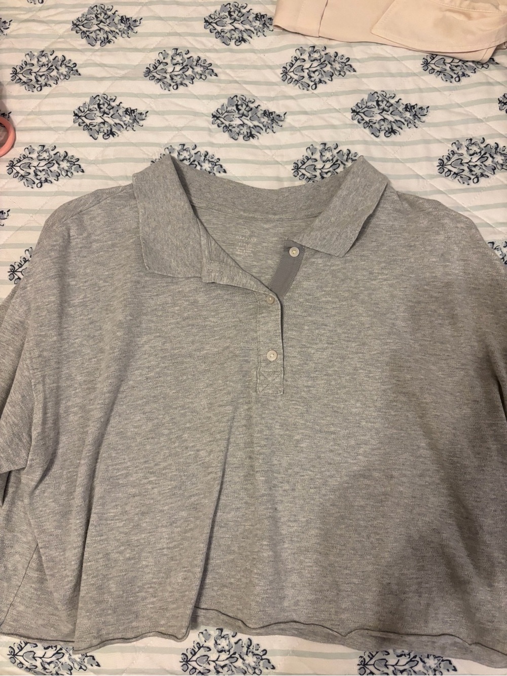 Offline AERIE Cropped Heather Gray Polo Top with Short Collar